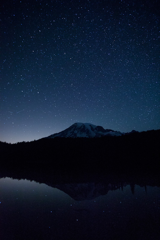Mount Rainier Reflected In Reflection Lake During Persied Meteor Shower